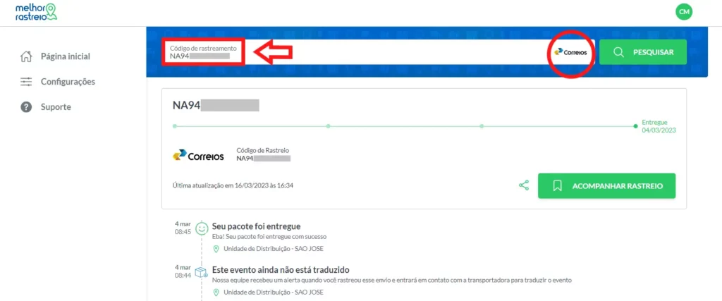 Melhor rastreio: status de rastreio de envio dos Correios